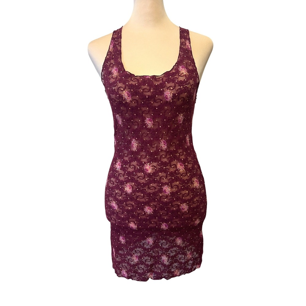 Intimately Free People Womens Slip Dress Sz L Red Lace Floral Sheer Fairy Grunge